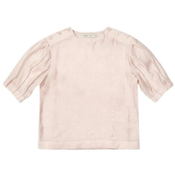 Rebecca Minkoff Puff Sleeve Blush Pink Floral Jacquard Blouse XS - Picture 9 of 11